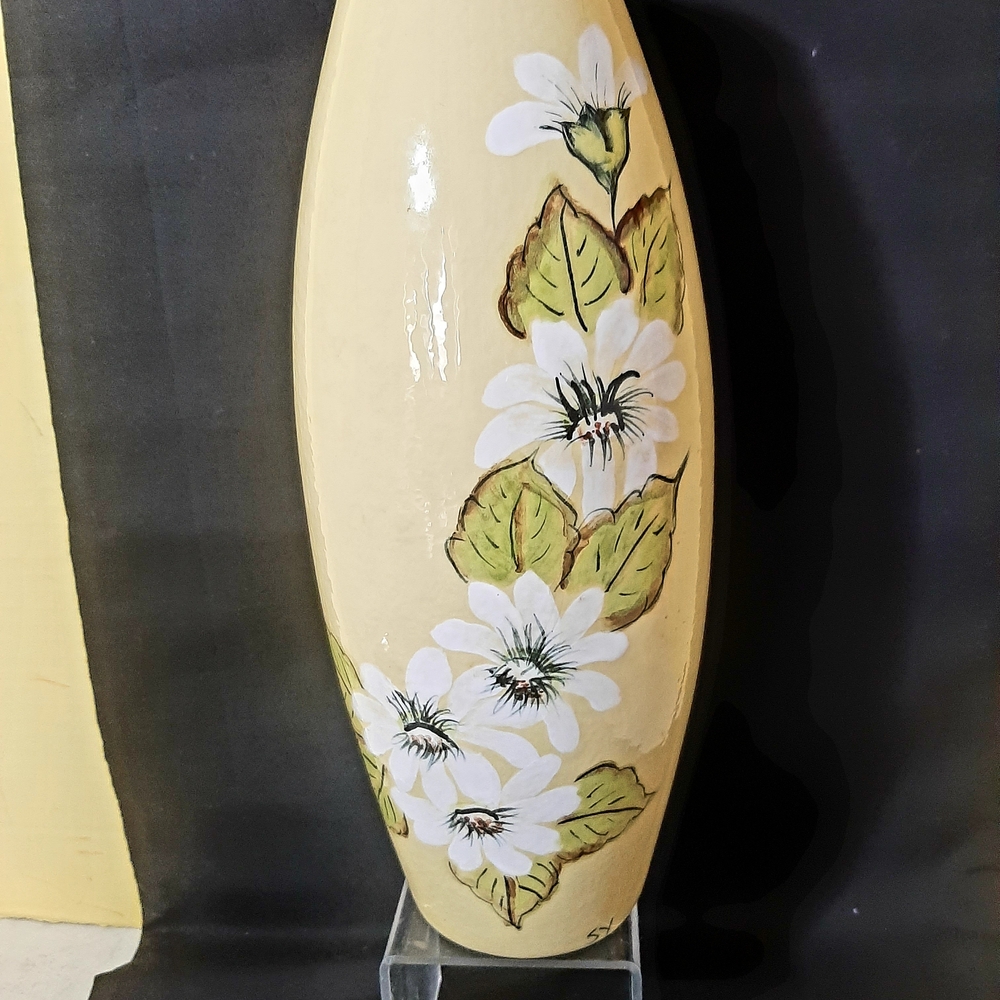Floral Ceramic Vase with White Flowers